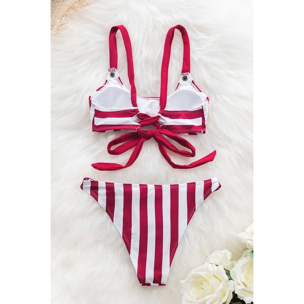 CUPSHE‎ Red & White Stripe Buttoned Bikini Set | NWT – SIZE S - Picture 4 of 11